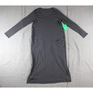 New Pact Organic XL Gray T Shirt Dress Patch Pocket Style Long Midi Sleeve